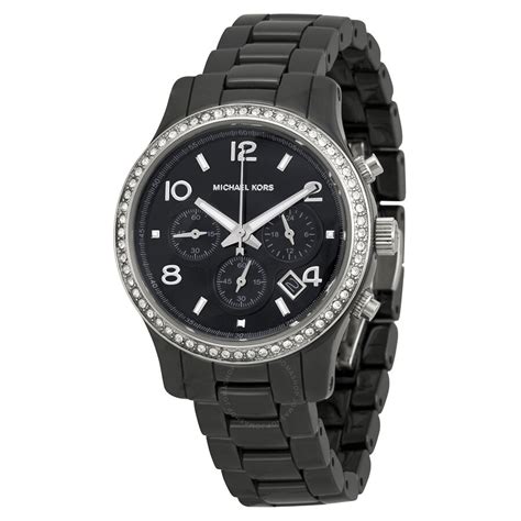 Michael Kors Glitz Runway Chronograph Ceramic Black Dial 